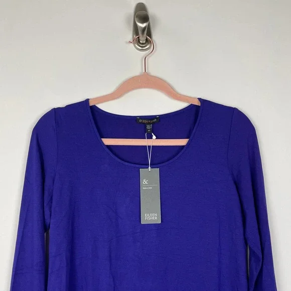 NWT Eileen Fisher Scoop Neck Tee Blue Violet Indigo Long Sleeve - Picture 3 of 14